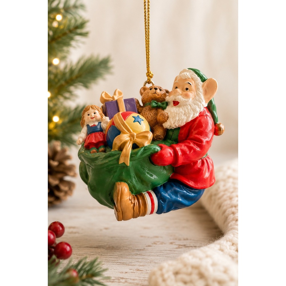 Vintage 1993 NOMA Santa's Workshop Porcelain Christmas Ornament Boxed Toys